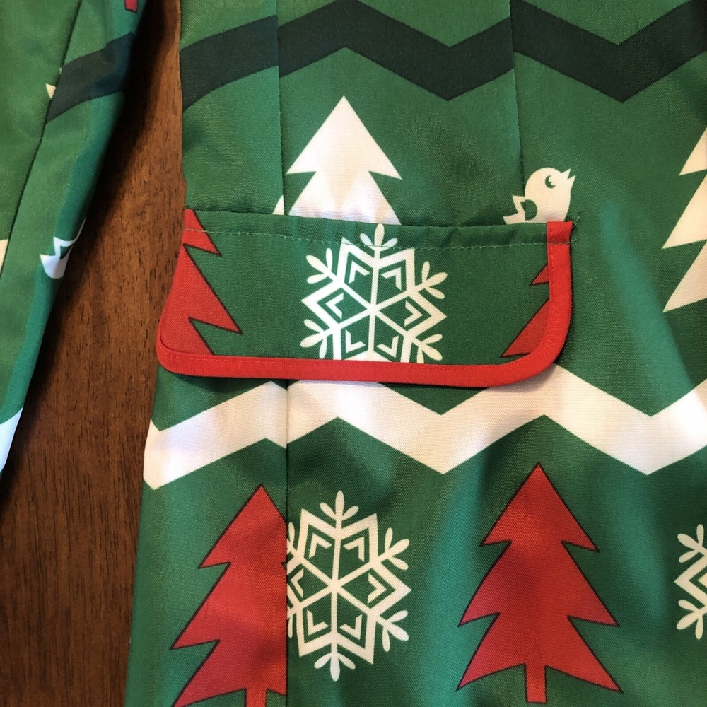 Ugly Christmas Blazer Suit Jacket Trees Snowflakes Green Red White Mens Small - Picture 4 of 15